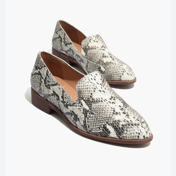MADEWELL The Frances Loafer Stamped Snake Leather Slip On Shoe Black Cream 9.5 - Picture 2 of 13